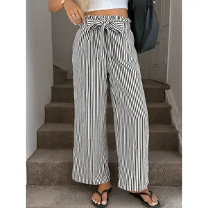 Summer women's striped casual pants, wide leg loose pants, bohemian flowing pants, suitable for vacation and daily commuting