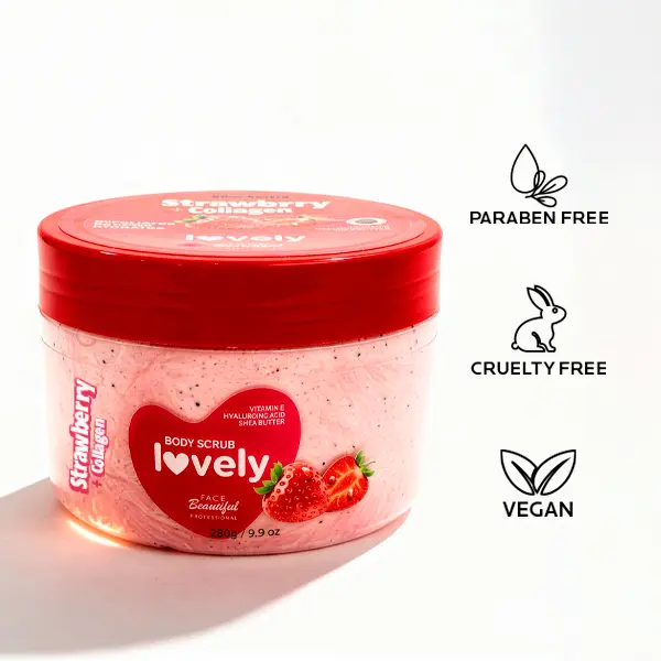 Face Beautiful Brazilian Strawberry wtih Collagen Body Scrub - Creamy Exfoliating Formula for Hydrated, Smooth Skin, 280 g / 9.9 oz