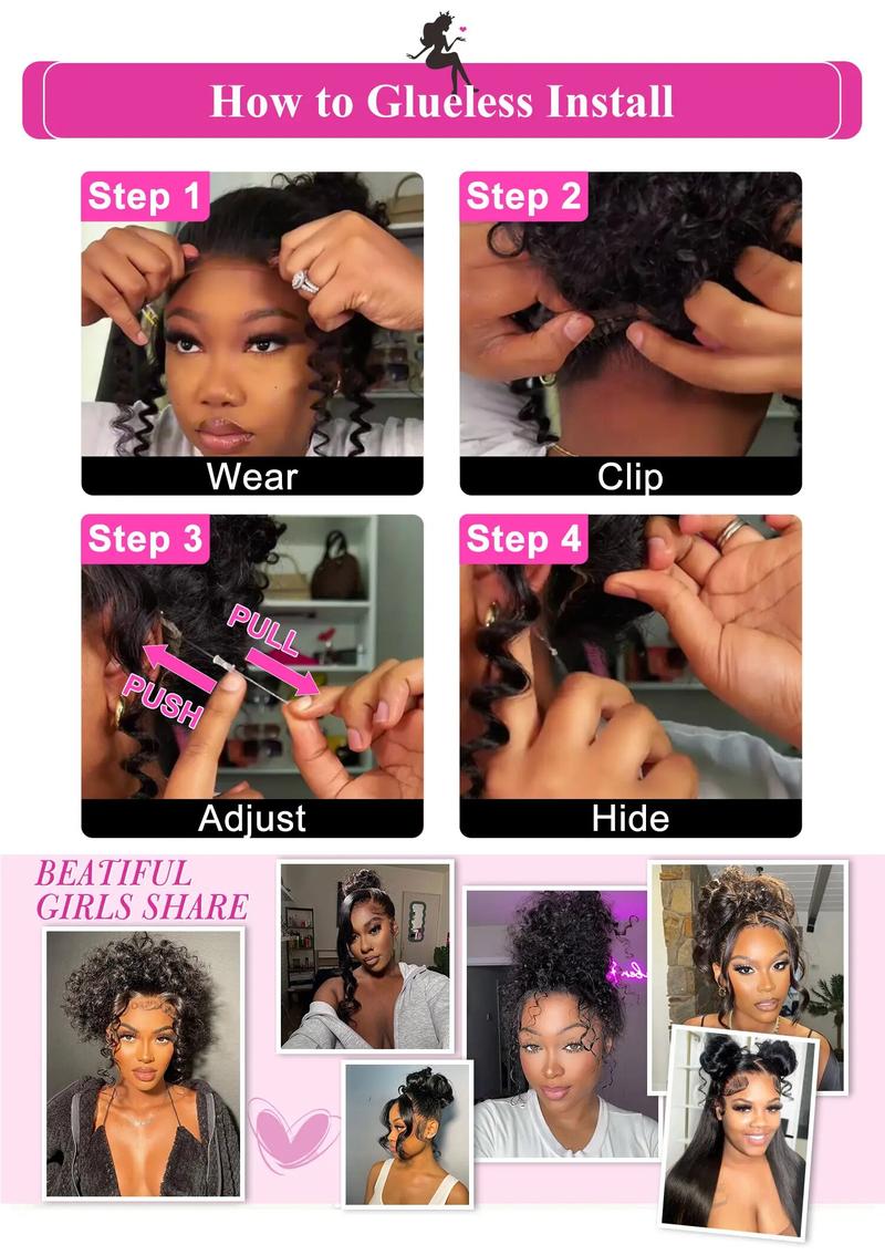[New In] BGMgirl 360 Lace Kinky Curly Invisi Draw string Wear Go Wig Pre-Bleached Pre-Cut Lace Glueless Full Lace Frontal Human Hair Wig Invisible Knots