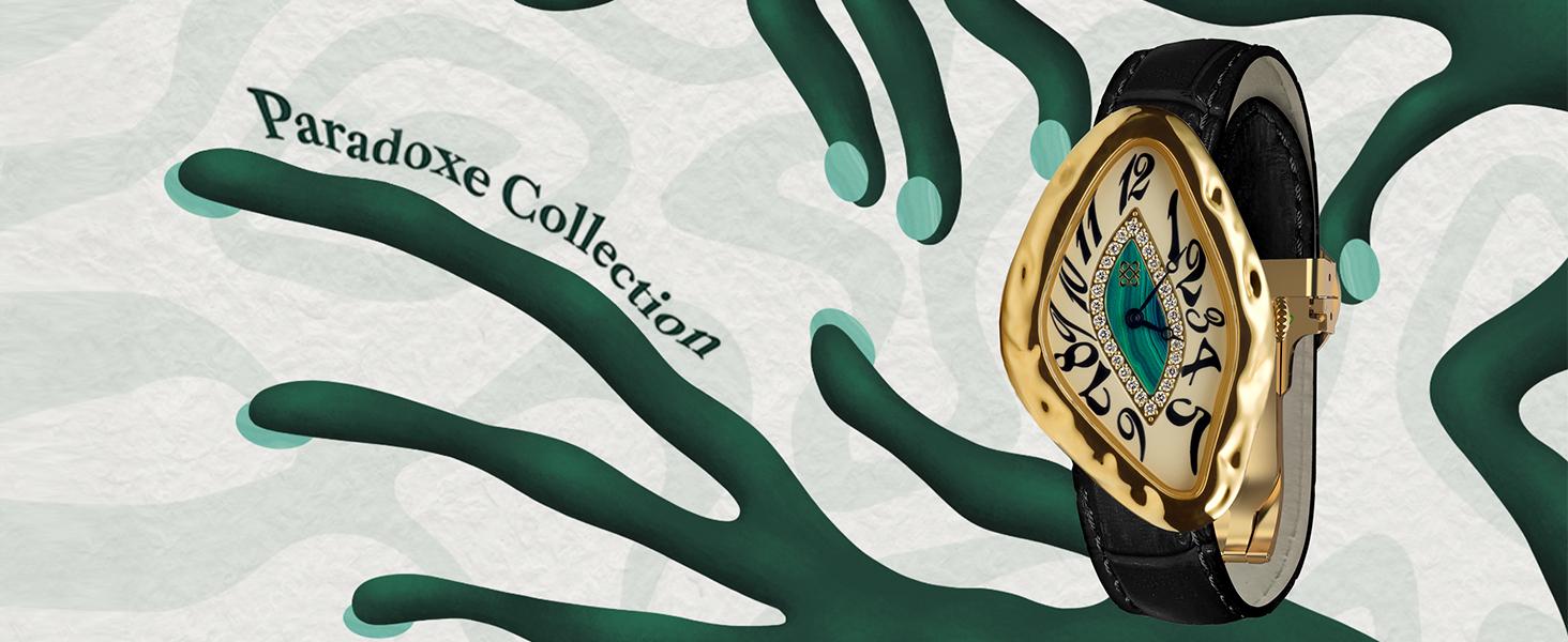 PASCAL Paradoxe Diamond Watch  for Women & Men Swiss Ronda Quartz Movement 30mm Case 0.28 ct Diamonds Unique Design Elegant Dress Style Perfect Gift