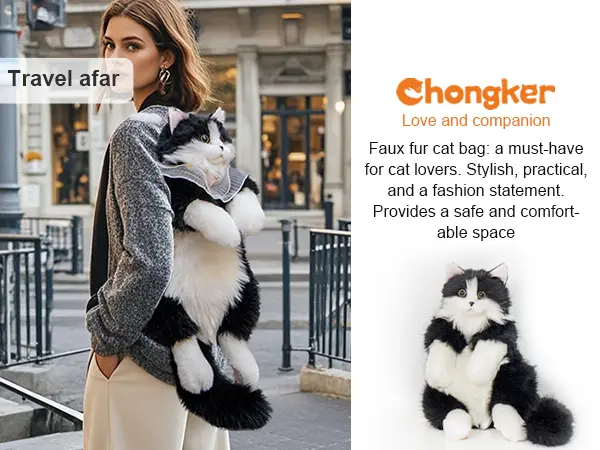 Product Introduction of 【TikTokShopBacktoSchool】Chongker Stylish Daypack Plush Cat Backpack - Realistic Stuffed Animal Fashion Accessory & Unique Gift for Cat Lovers - 1 Set Gift Wrap 6