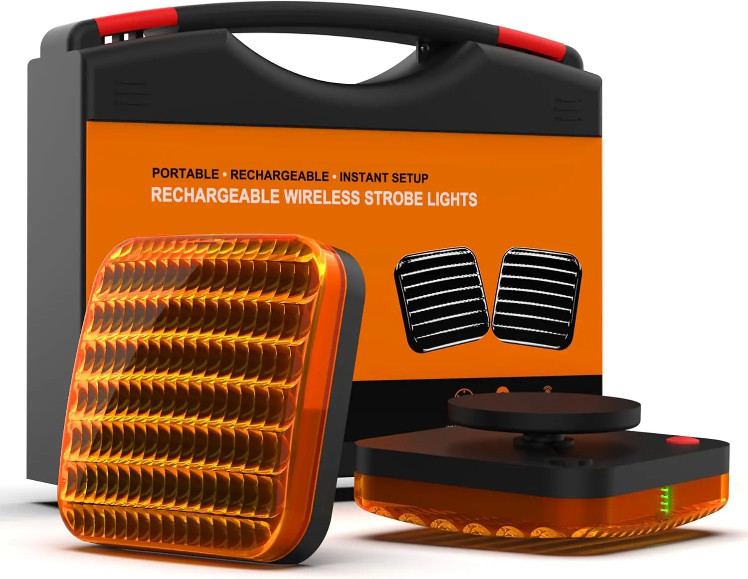 2PCS Wireless Magnetic LED Strobe Lights For Trucks Square Amber Rechargeable Portable Emergency Safety Flashing Warning Lights For Construction Vehicles Trailers