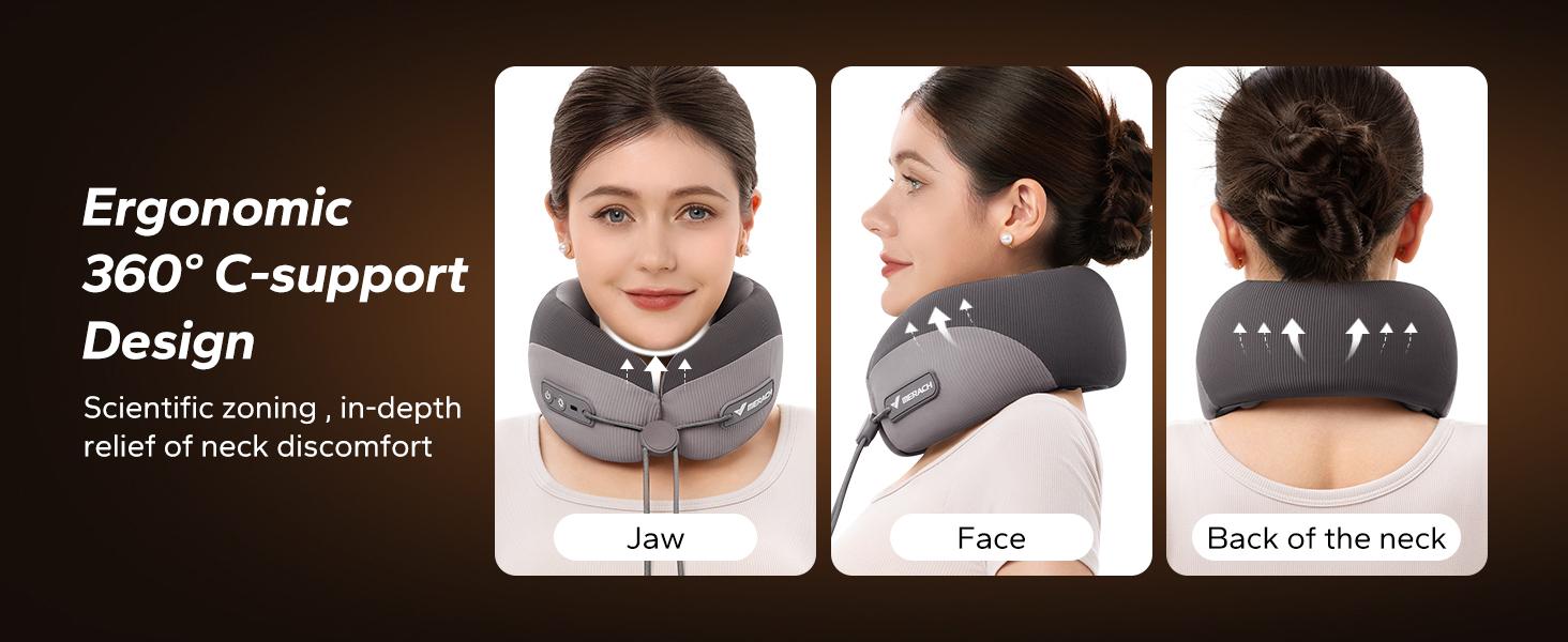 Merach Neck Massage Pillow with Heat - Ergonomic Travel Neck Cushion Vibration Massager for Deep Relaxation and Comfort Grey Summervibes