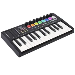 25-Key USB MIDI Keyboard Controller with 8 Pads & Knobs - DAW Integration & OLED Display for Music Production