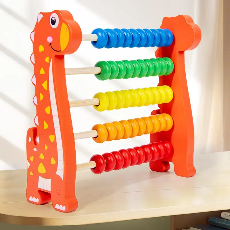 Dinosaur Wooden Five-Step Abacus, Montessori Math Learning Tool, Math Teaching Aid, Visual Learning Tools, Early Childhood Arithmetic Toy, Cognitive Development Gift for Kids Aged 3+, Learning Materials