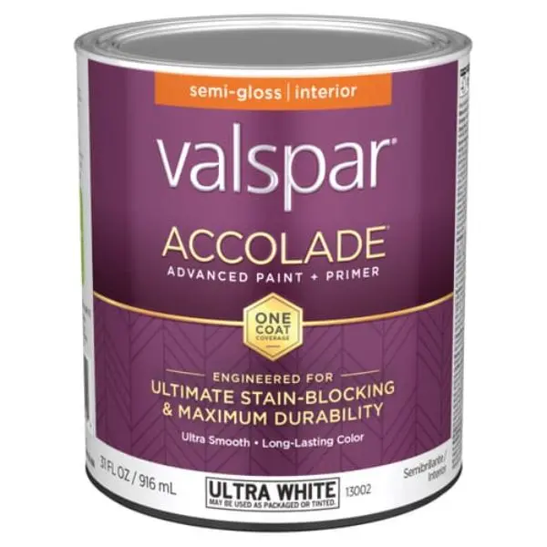 212 MAIN Valspar 1 qt. Accolade Acrylic Latex Ultra Satin Sheen All-Purpose Interior Wall Paint - White, Durable, Scrub-Resistant, Advanced Stain-Blocking, Mildew-Resist, Greenguard Gold Certified, Indoor Use, Maximum Durability, Mildewresist