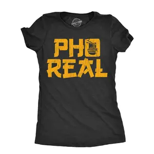 Womens Pho Real T Shirt Funny Takeout Soup Lovers Joke Tee for Ladies Funny Womens T Shirts Cute Vintage Fashion Casual Ladies T-Shirt Gift Sarcastic Tops for Women Funny Food Top Women's Novelty Tees Black -