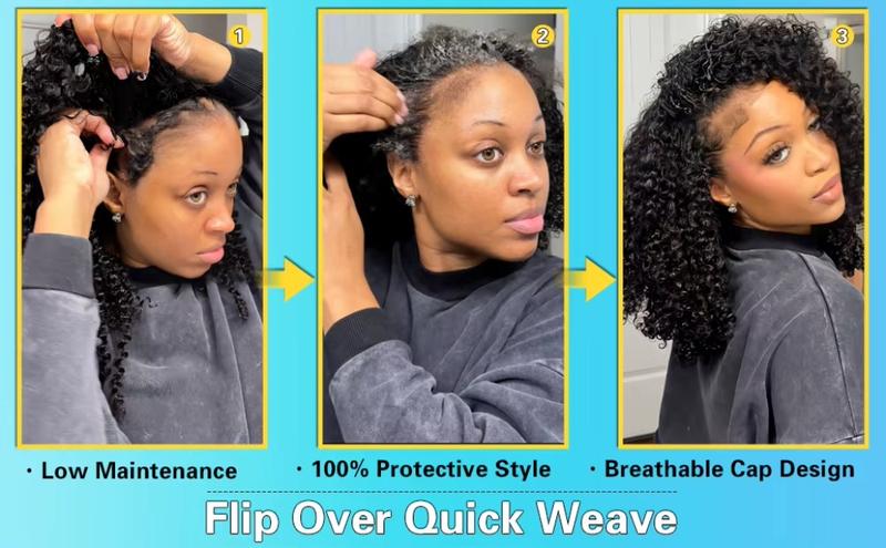 Half Wig Human Hair Burmese Curly Glueless Wig Human Hair Ready to Wear Kinky Curly 3 IN 1 Half Wig With Drawstring 180% Curly Half Wig