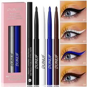 DUNUF A waterproof and sweat-proof eye liner set with non-bleeding formula, featuring an automatically rotating eyeliner pen that keeps the makeup lasting without smudging and doesn't require sharpening.