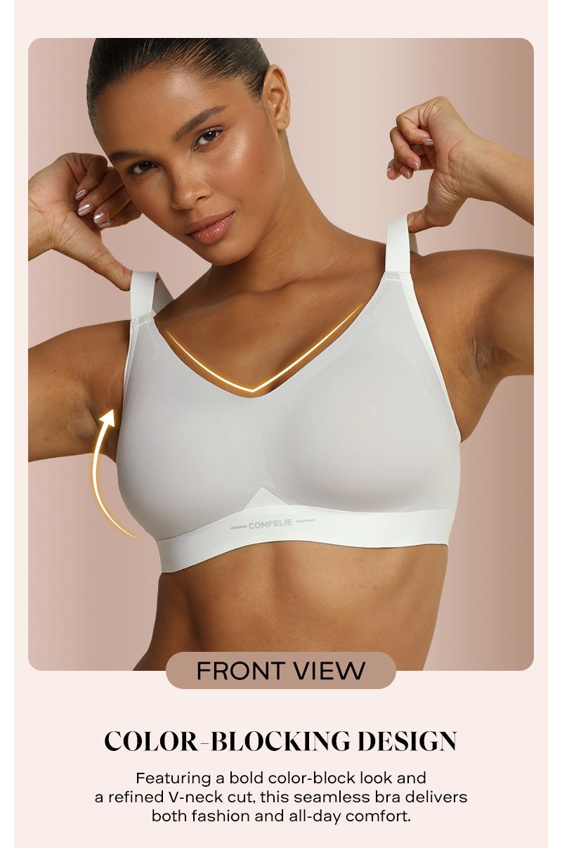 COMFELIE No Underwire Bra for Women, Seamless Comfort Lightly V-Neck Everyday Bra, Seamless Sports Bra Women underwear EB009