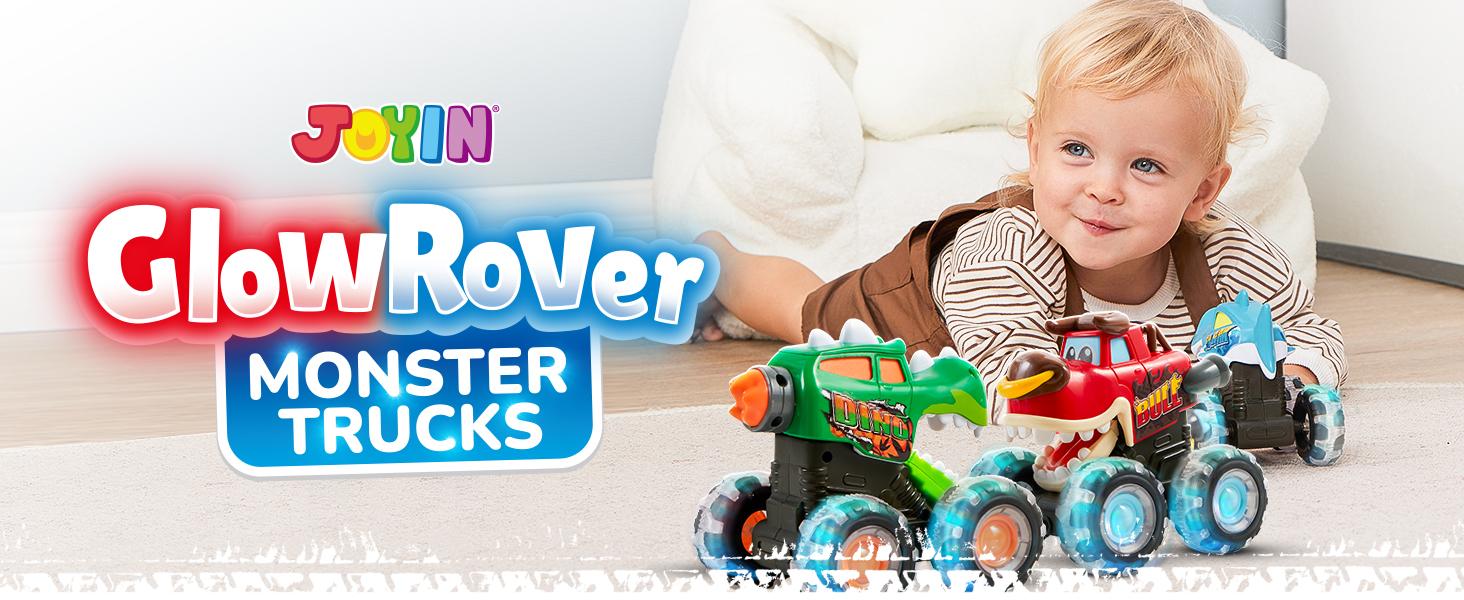 3 Pack Monster Truck Toy, Motion Activated Light-Up Cars ,Garbage Truck , Press & Go Cars for Boys Girls, Christmas Gifts for Kids Outdoor Play Baby Toy Present,  easter gifts for kids