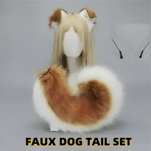 4 Types Handmade Halloween Simulated Faux Dog Ear Headband Comic Con Bendable Plush Dog Tail Cosplay Realistic Animal Ears Props Masks