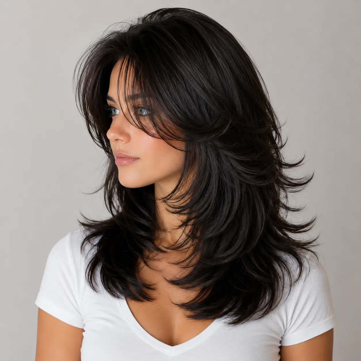 Layered Curly Wig with Curtain Bangs for Women, 16 Inch Deep Brown Synthetic Hair, Heat Resistant with a Breathable Adjustable Cap, Matte Finish
