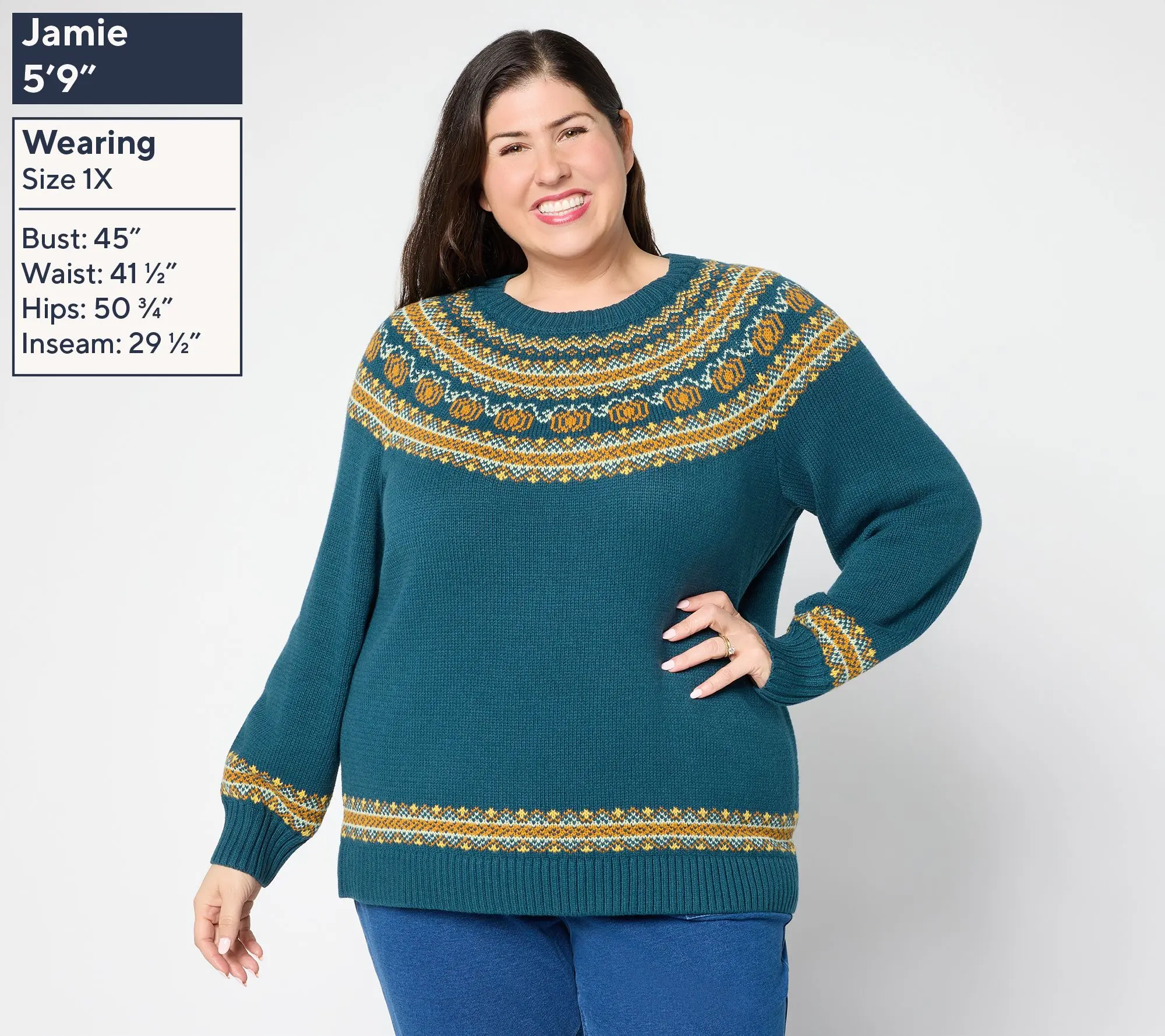 Denim & Co. Long Sleeve Pumpkin Fair Isle Sweater