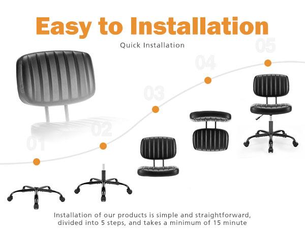 Height Adjustable 360° Swivel Computer Chair, Armless Office Chair, Home Office Low Back Dresser Lumbar Support, Armless, Suitable for Narrow Spaces