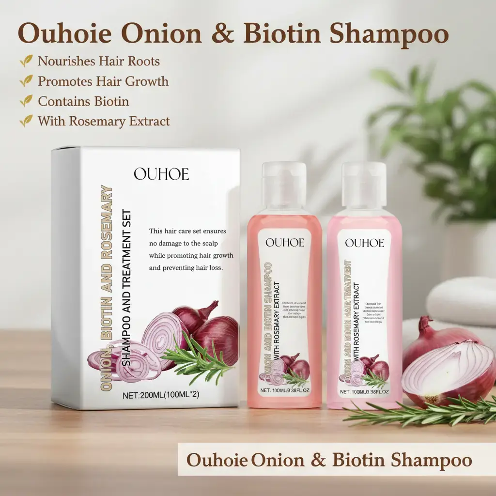OUHOE Onion, Biotin And Rosemary Shampoo And Treatment Set(100ML+100ML), Nourish Hair Root Scalp Thick Hair Luster Thick Hair onion shampoo, Haircare, Cleanser