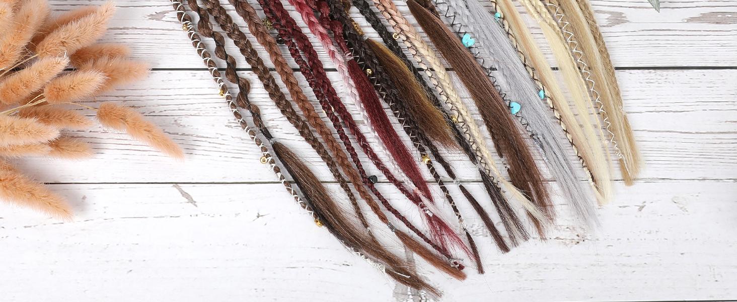 NAYASA 2PCS Clip in Braid Hair Extensions for Women,20" Boho Dreadlock Clip in Braids with Beads & Charms, Handmade Synthetic Braided Hairpieces for Cosplay Daily Styling