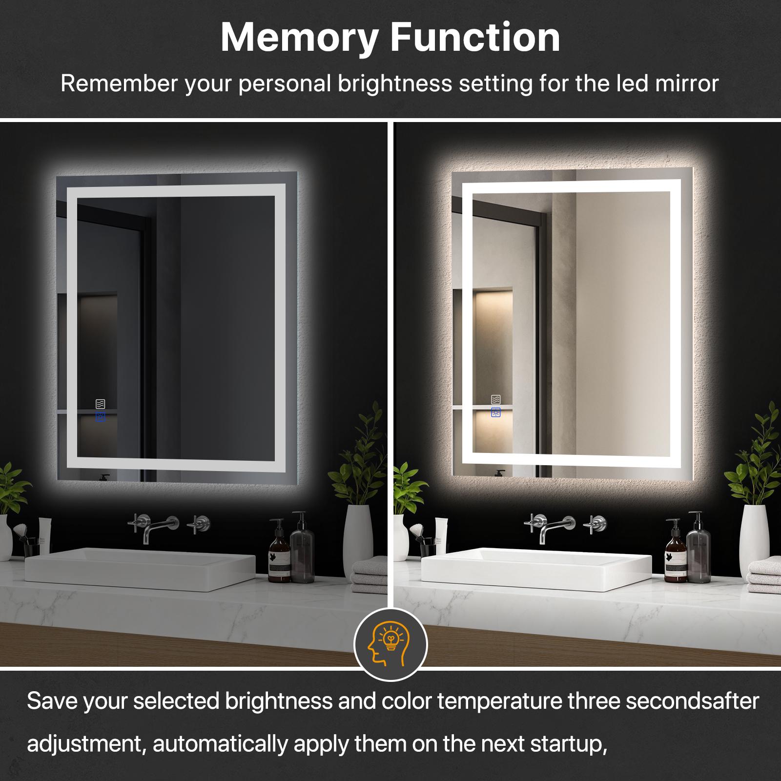 GLITGATE LED Bathroom Mirror Lights, Dimmable Bathroom Mirror with Touch Control, Over Sink Bathroom Mirror with Tempered Glass, 3-Color Options, Wall Mounted, Defogging&Memory Timing Function, Closets, Hallways,Barber Shop GLITGATE LED Bathroom Mirror Lights, Dimmable Bathroom Mirror with Touch Control, Over Sink Bathroom Mirror with Tempered Glass, 3-Color Options, Wall Mounted, Defogging&Memory Timing Function, Closets, Hallways,Barber Shop