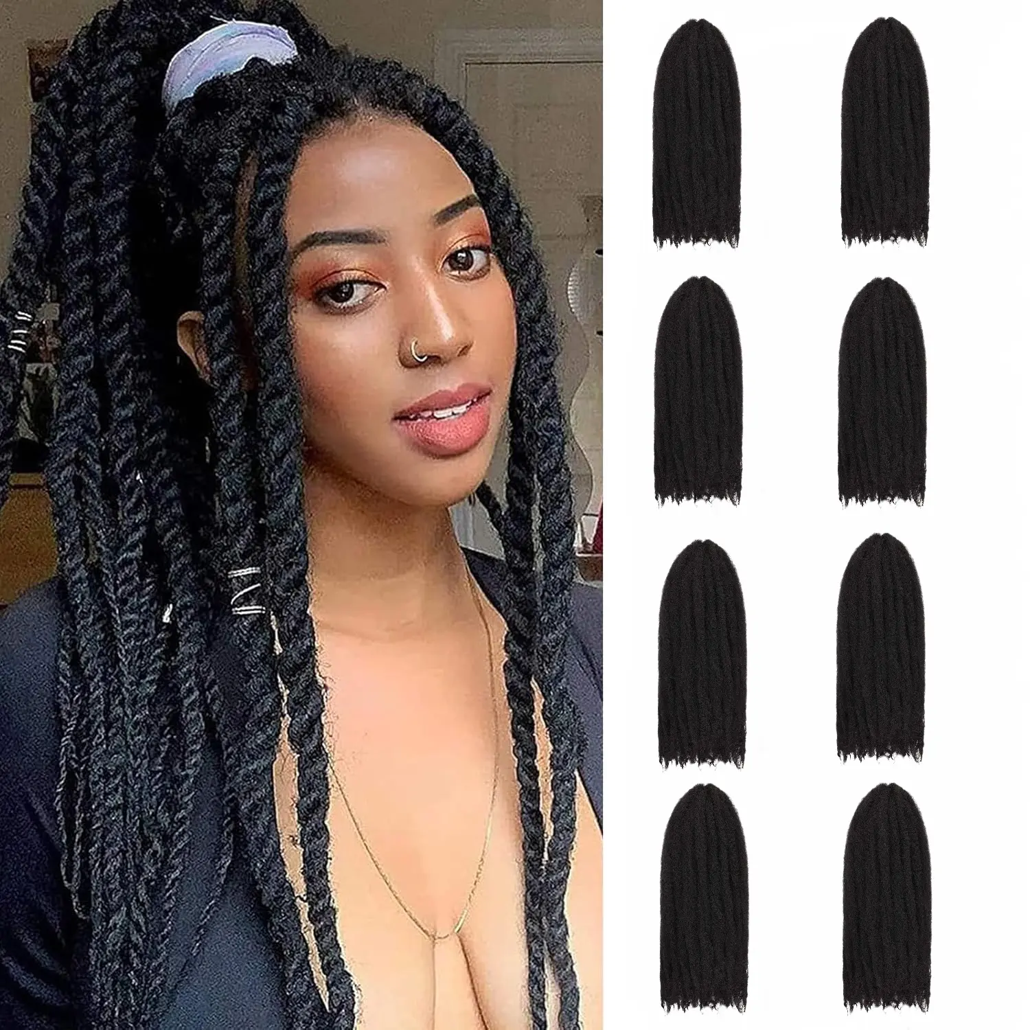 8 Packs Marley Twist Braiding Hair Synthetic hair Cuban Twist hair extensions COCO Twist Hair Afro Kinky Curly Crochet braids Synthetic Wigs Braiding Hair Extensions for black women (18 Inch,1B)