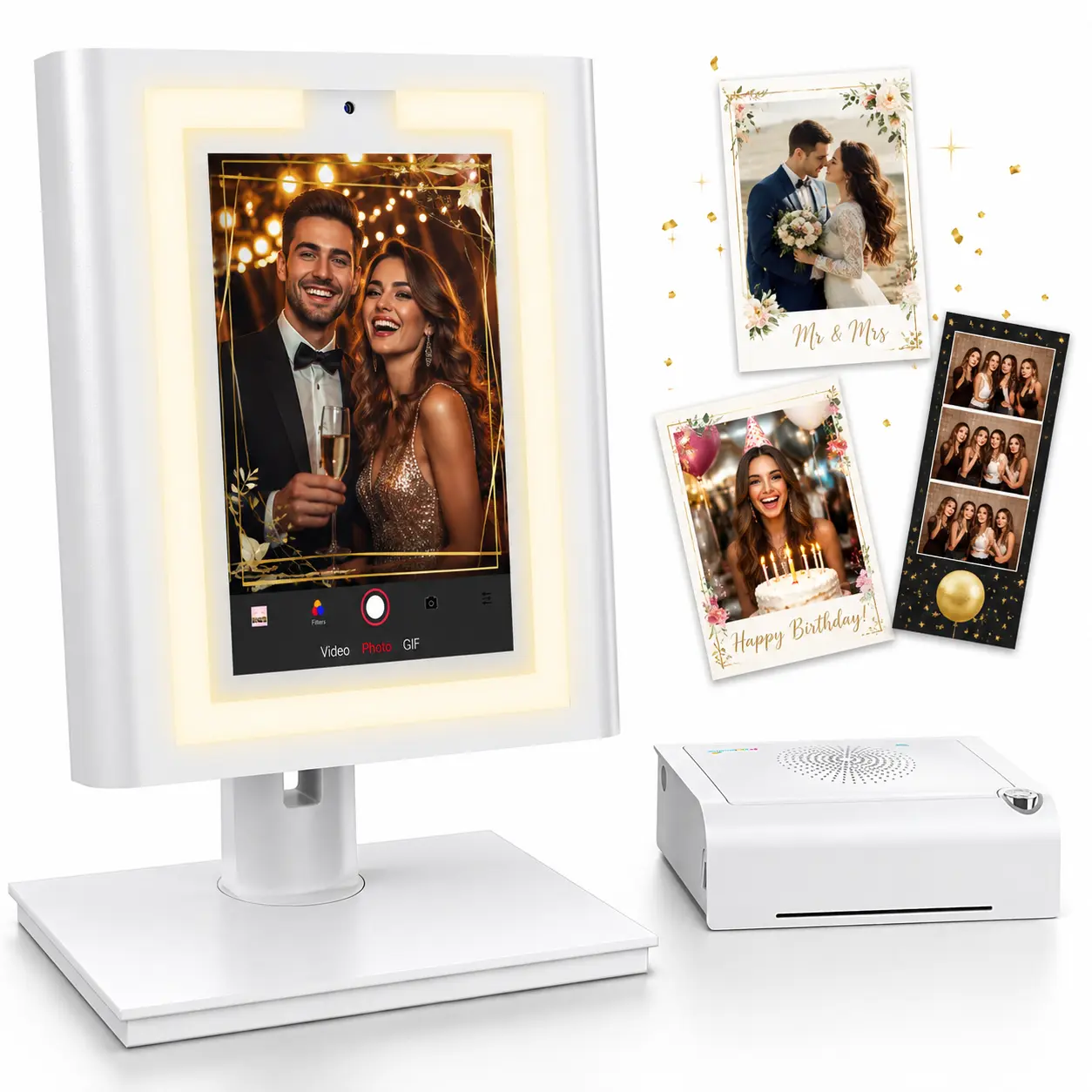 MWE 10.1" Touchscreen Photo Booth Machine with Instant 4x6 Printer, LED Light, Custom Frames & Mobile App