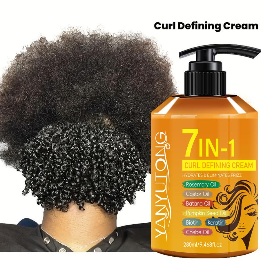 7-in-1 Curl Defining Cream 280ml — Suitable for wavy and curly hair, helps tame frizz and dullness, moisturizes and hydrates, provides a lightweight hold, keeps curls soft and bouncy, and reduces static. A styling gel-type haircare product.