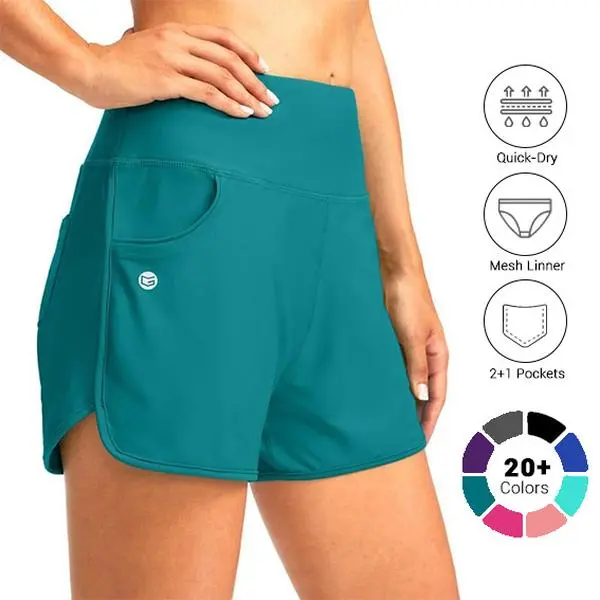 G GRADUAL Women's 3" High Waisted Swim Shorts, 4" Width, High Stretch Breathable UPF 50+ UV-Protective Quick-Dry Tummy Control Surf Board Shorts with 3-Pocket Carry, Built-in Liner #outdoorfun