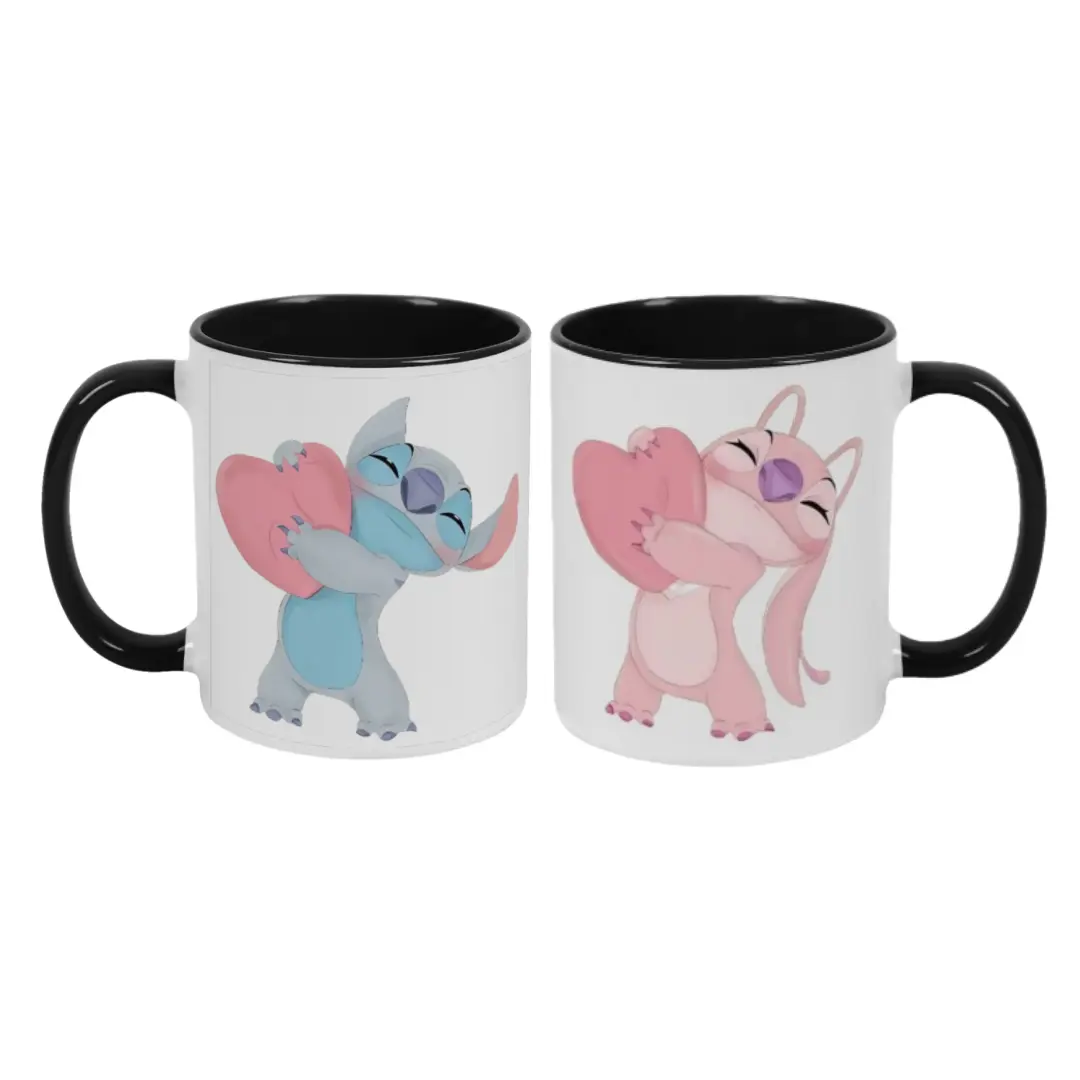Disney Stitch Couple Mugs Set 12oz Featuring Adorable Stitch and Angel Design Perfect for Coffee Lovers Ideal Gift for Disney Fans Washable Reusable Ceramic Tumbler