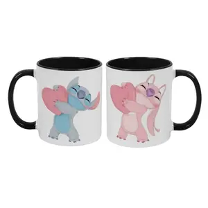 Disney Stitch Couple Mugs Set 12oz Featuring Adorable Stitch and Angel Design Perfect for Coffee Lovers Ideal Gift for Disney Fans Washable Reusable Ceramic Tumbler