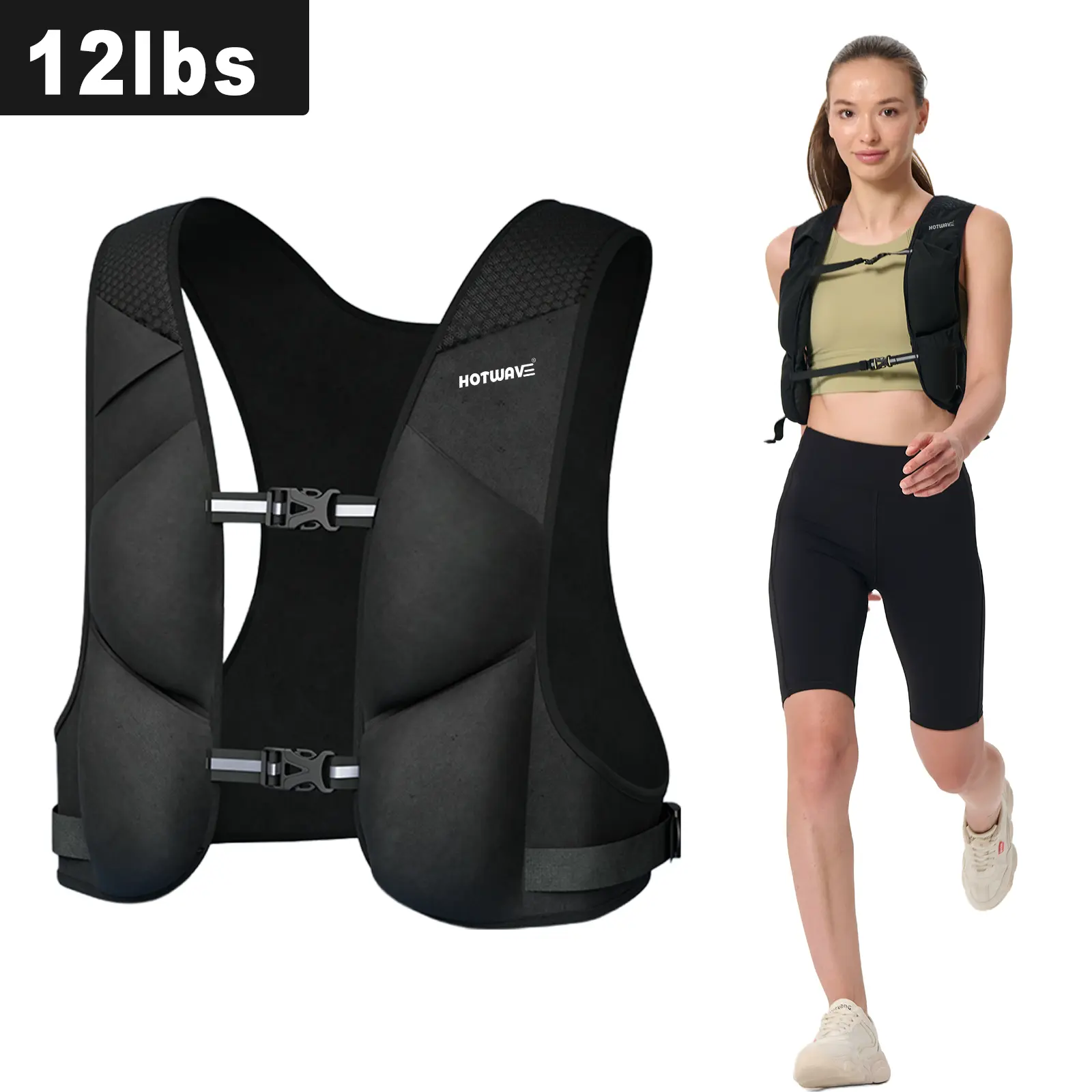HOTWAVE Weighted Vest, 12/19 lbs Unisex Ergonomic Design in Soft Neoprene with Balanced Weight & Adjustable Strap for Gym Training, Running, Resistance Training, Detachable & Adjustable, Premium Materials, Removable, Even Weight Distribution tiktokshopbac