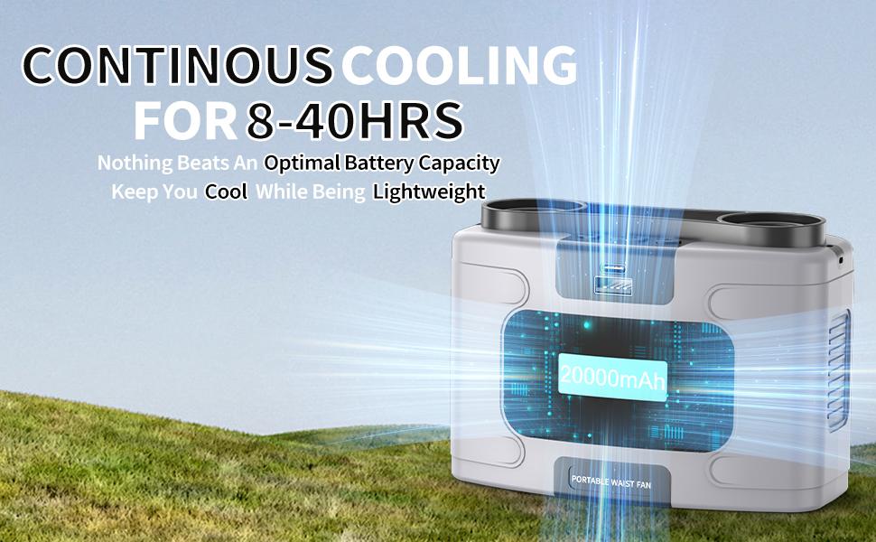 Portable Waist Fan, 20000mAh Rechargeable Clip on Wearable Belt Fan, 10 Speeds Hands-Free Hanging Neck Fan, Outdoor Personal Cooling Fan for Jobsite Travel Camping Gardening