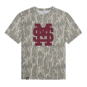 Red MSU Letter Washed Out Tee Mossy Oak Original Bottomland, Mossy Oak Original Bottomland Red MSU Letter Printing Short Sleeve Shirt