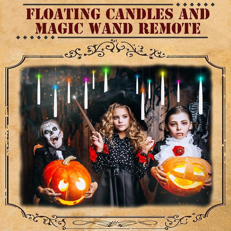 Flameless Candles with Magic Wand Remote for Christmas Decor, 6.6" Floating Candles Battery Operated Hanging Window Candles, Flickering Electric LED Candle for Christmas Halloween Decorations