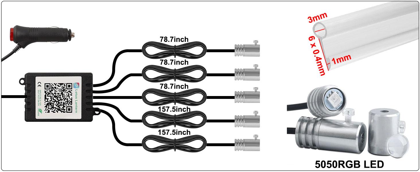 DIBMS Car LED Strip Lights, RGB 5 in 1 Ambient Lighting Kits , 16 Million Colors Car Interior Lights with Wireless APP and Remote Control,Music Rhythm Mode,Car LED Lights, RGB Music Mode Interior Car LED Strip Kit