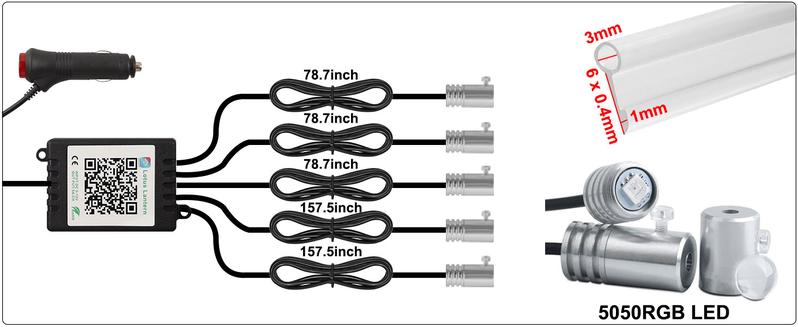 DIBMS Car LED Strip Lights, RGB 5 in 1 Ambient Lighting Kits , 16 Million Colors Car Interior Lights with Wireless APP and Remote Control,Music Rhythm Mode,Car LED Lights, RGB Music Mode Interior Car LED Strip Kit