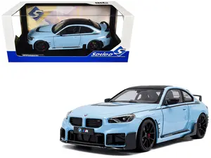 2024 BMW M2 Performance Parts Zandvoort Blue with Carbon Top and Black Stripes 1/18 Scale by Solido