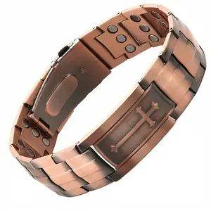 Nandudu Men’s Copper Magnetic Cross Bracelet,3X Magnets 4500 Gauss Adjustable Tool Minimalist Everyday Jewelry