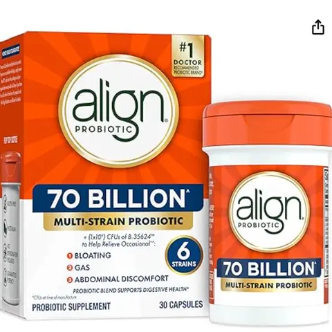 Align Probiotic 70 Billion CFU, 6 Strain Blend, Probiotics for Women and Men, Daily Probiotics for Digestive Health support, Helps Relieve Occasional Bloating & Gas 30 Capsules Dietary Healthcare Supplement