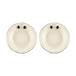 KAWASIMAYA 8.5 Inch Ceramic Dessert Plates - Cute Cocoa Bean Design, Set of 2, Ideal for Home Kitchen & Parties
