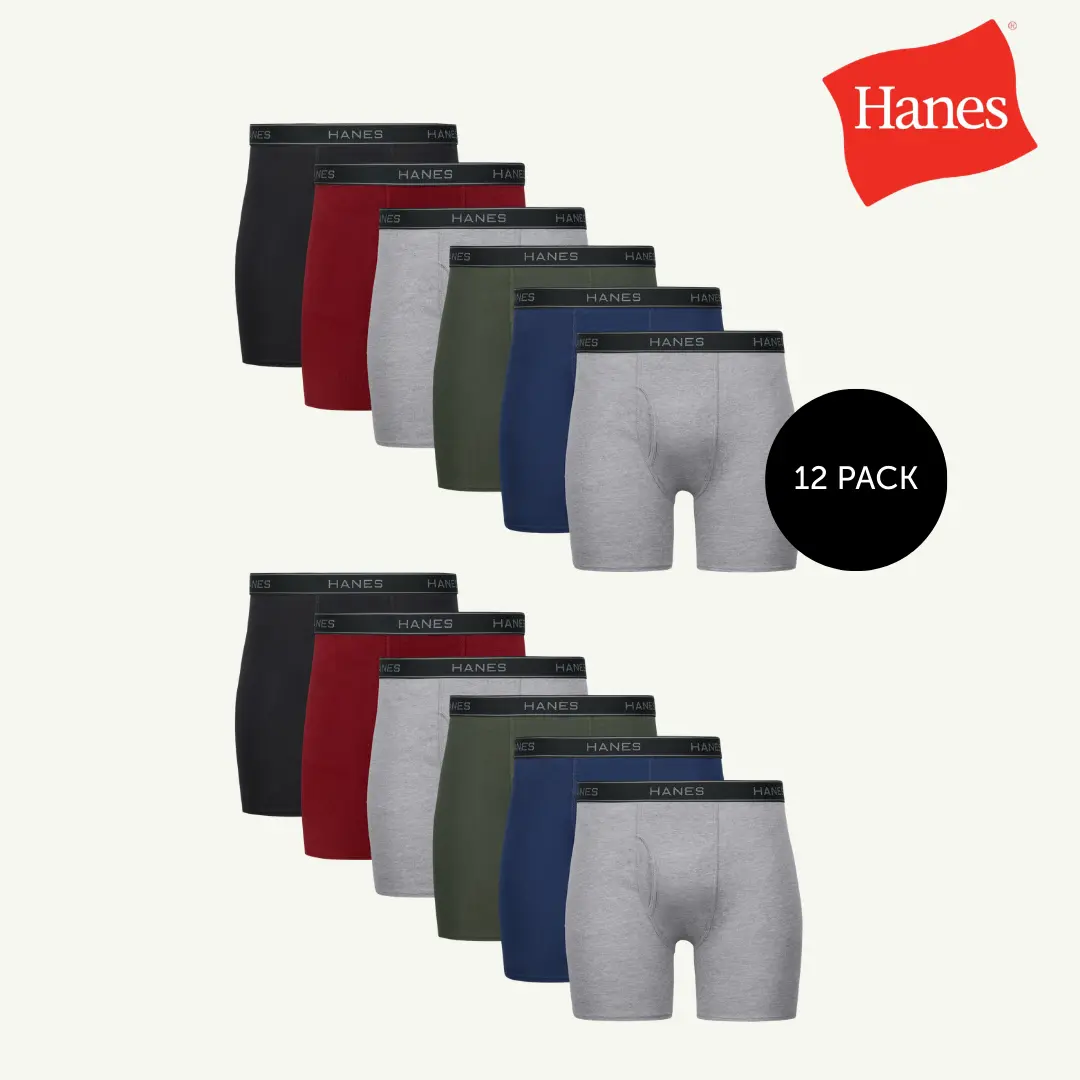 Hanes Men's Cotton Boxer Briefs Underwear Multi Pack Comfortable Fit Soft Stretch Fabric Breathable