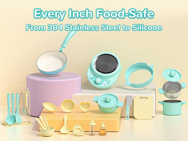 Kids Cooking Sets Real Pink Play Mini Kitchen, Safe Real Food Making Knife Set for Children 8-12 Girls Toddler Montessori Toys-Valentine’s Day Gift Idea Kitchenset