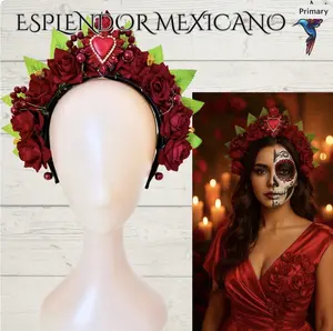 Mexican Artisan Handmade Day of the Dead Red Roses Headband/Made in Mexico/Dia de Los Muertos Diadema/Festival/Fiesta/Red Heart/Catrina