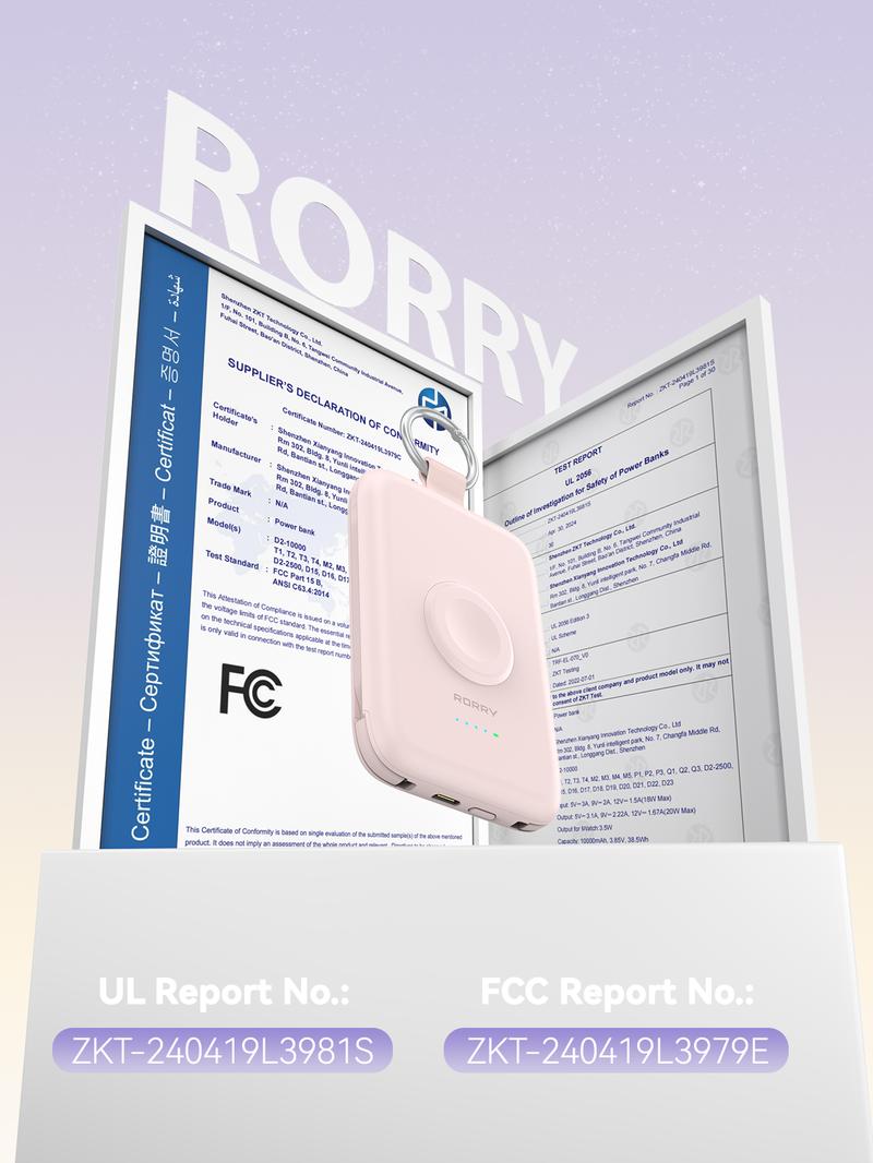 RORRY Portable Charger 10000mAh PD 20W Fast Charging Multifunctional Power Bank with Built-in Cables for Apple Watch & iPhone Compact Keychain Design Gift Idea Valentinesdaygift