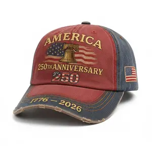 Patriotic Hat with Liberty Bell & USA Flag USA 250th Anniversary Adjustable Baseball Cap for Men Women Denim Cotton Material Comfortable Fit