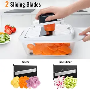 8 Blade All-In-1 Vegetable Chopper Mandoline  with Container, Food Chopper, Onion Chopper, Veggie Cutter for Salad, Kitchen Gadgets Accessories Essentials, White ukeetap