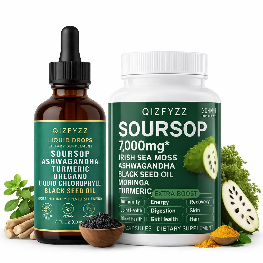 summervibes Soursop Bitterness Extract + Seaweed Super Dual-Effect Set | 10-in-1 Drops + 20-in-1 Capsules | Moringa, Turmeric, Black Seed Oil, Ashwagandha | Vegan & Non-GMO,summerwins,travel essentials