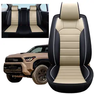Custom Fits for Toyota Tundra Pickup Custom Fit 2008-2025 Crewmax Double Cab, Arespark Waterproof Leather Airbag Cushions Truck Seat Covers  (Full Set / Beige)