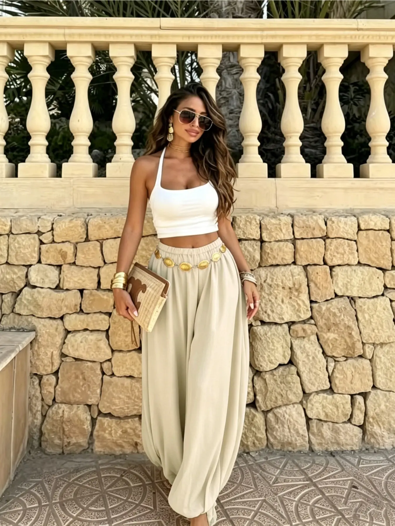 Summer Women's Casual Fashion Plain Long Pants, Loose-Fit Harem Style, Ankle-Length, Elastic Waist, Ideal for Daily Wear