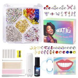 WATRZ 320-Piece Colorful Tooth Gem Kits with Cross-Shaped and Unique Tooth Stickers, Polishing Drill Tools Oral Daily grillz Gift Retainer Braces Blue