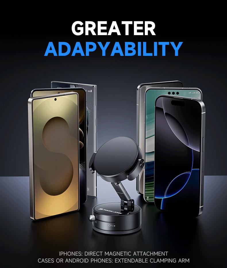 MAGIC JOHN 360° Magnetic Phone Holder Strong Magnetic Grip, Anti-Slip Base & Foldable Design for Car, Home & Travel