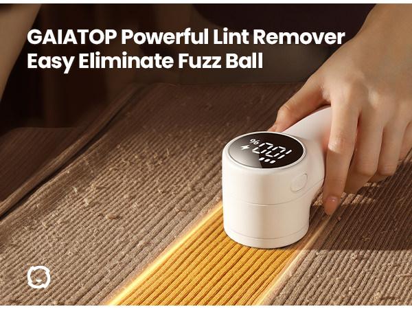 GAIATOP Rechargeable Fabric Shaver, 3-Speed Lint Remover with Cute Digital Screen, 6-Leaf Stainless Steel Blades & Large Storage ,Electric Sweater Defuzzer for Clothes, Furniture, Bedding, White (1 Pack)